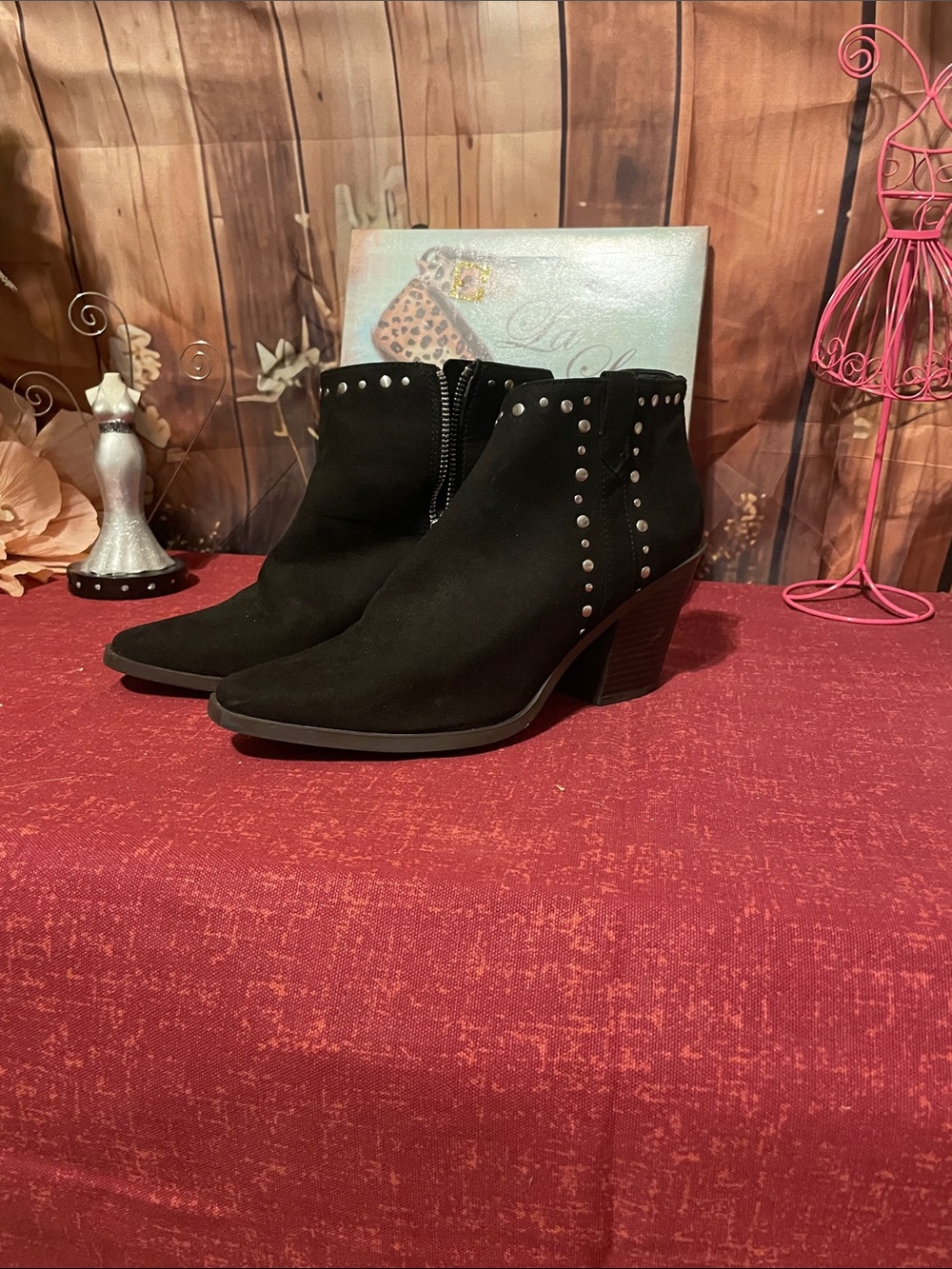 a.n.a Black Studded Suede Ankle Booties